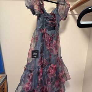 Lulus Tiered Floral Mesh Maxi Dress